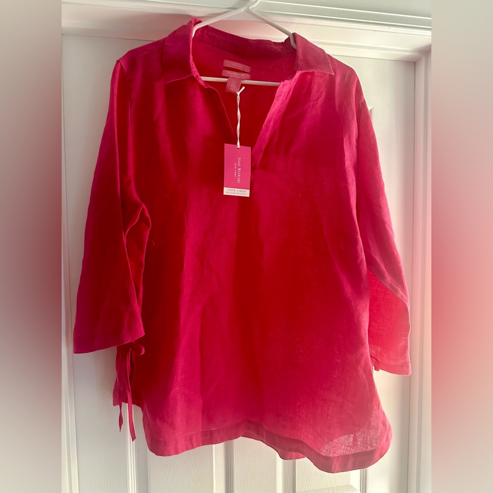 Isaac Mizrahi Hot Pink Linen Blouse